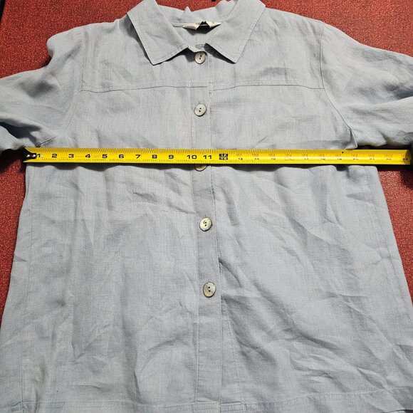 Orvis Blue Linen Button Up Shirt S Mother of Pearl Lagenlook Coastal Relaxed - Picture 9 of 10